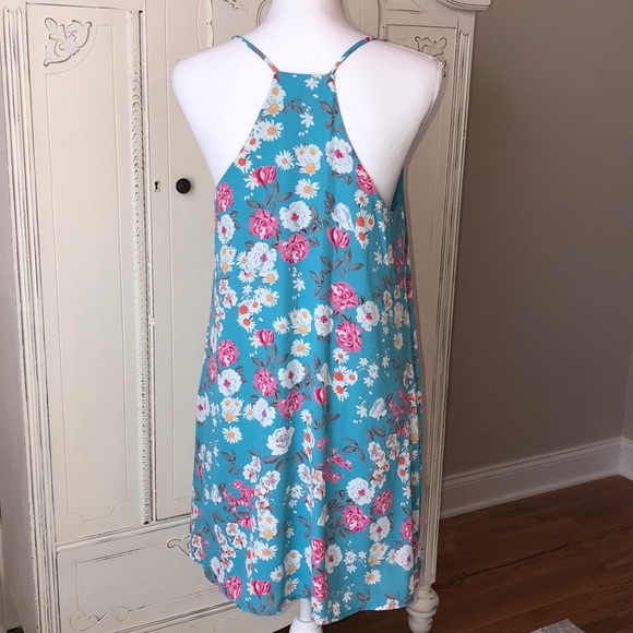 Blue and Pink Floral Dress w/Pockets - Picture 4 of 6